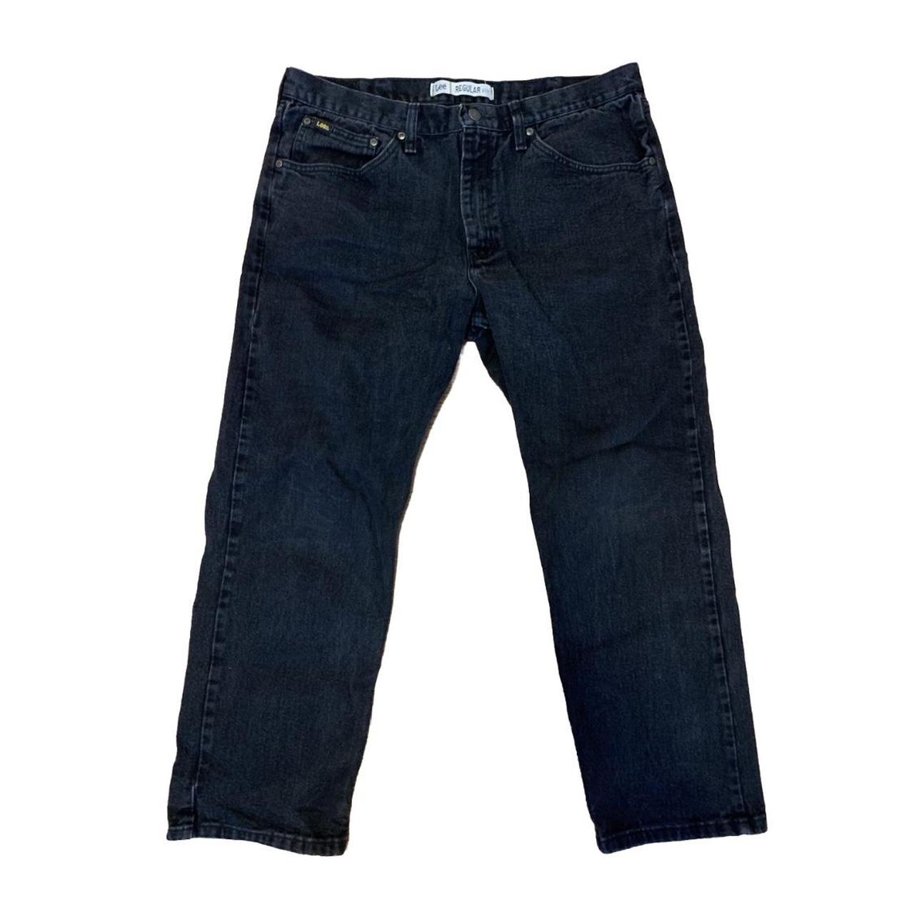 baggy black jeans from lees, regular fit, mens size... - Depop