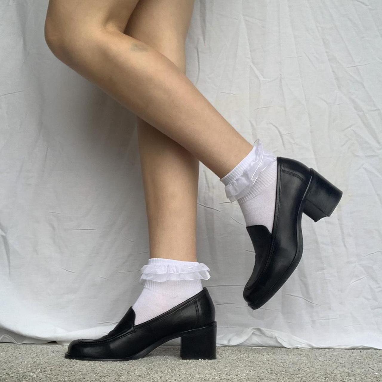 90s Black leather upper minimalist chunky loafers •... - Depop