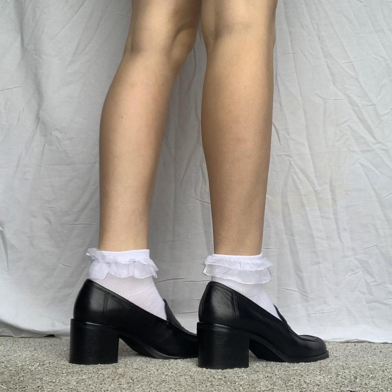 90s Black leather upper minimalist chunky loafers •... - Depop