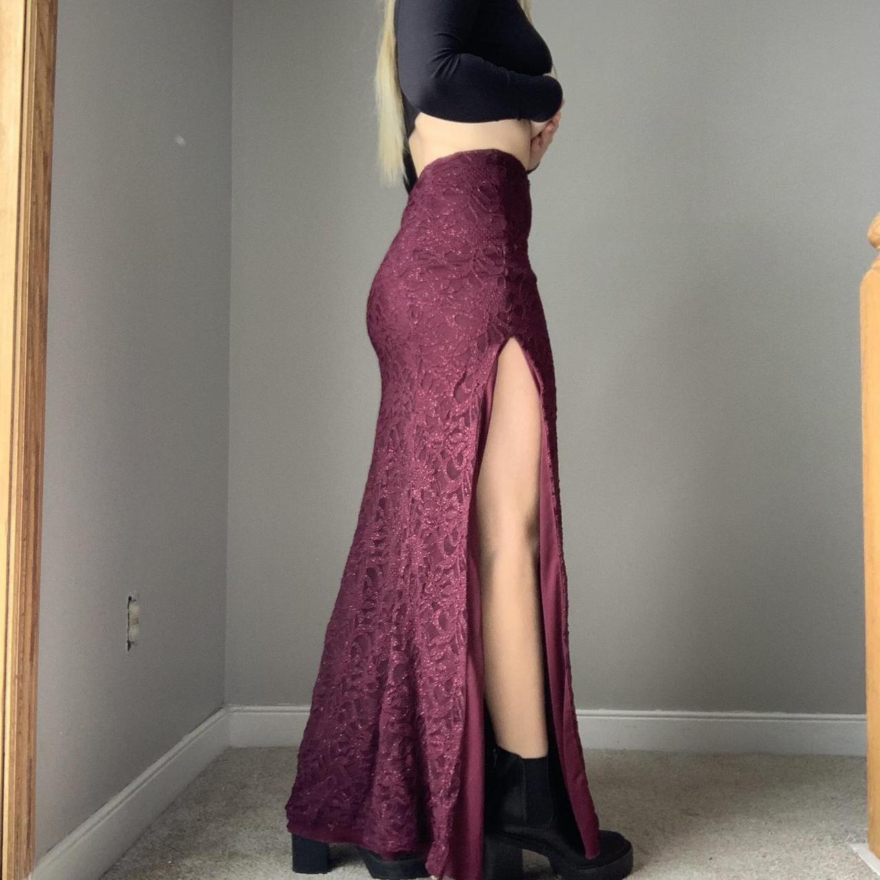 Burgundy lace maxi skirt 💖 ABOUT THE ITEM: This... - Depop