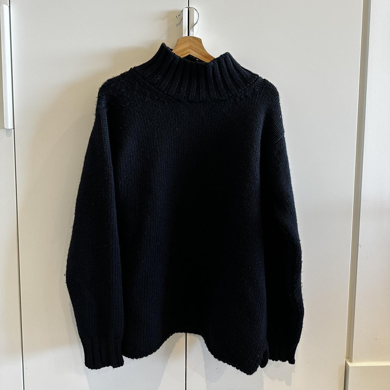 Margaret Howell navy chunky wool knit sweater with... - Depop