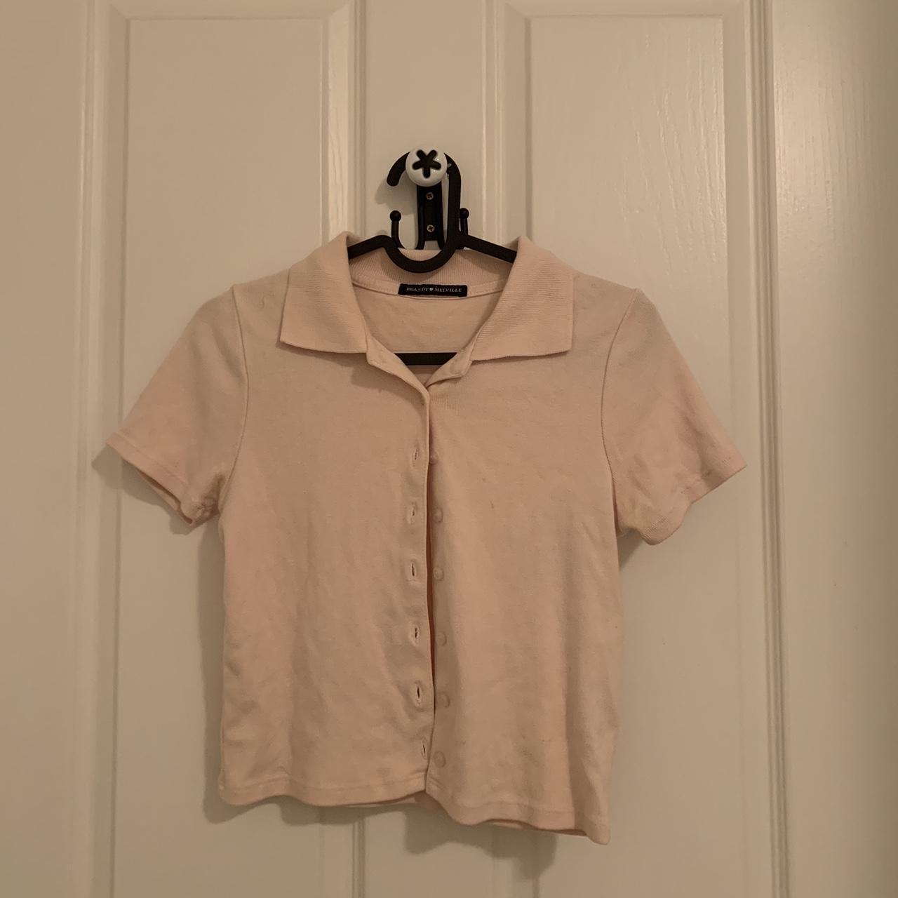 Peach/pinky brandy Melville button up! one size... Depop