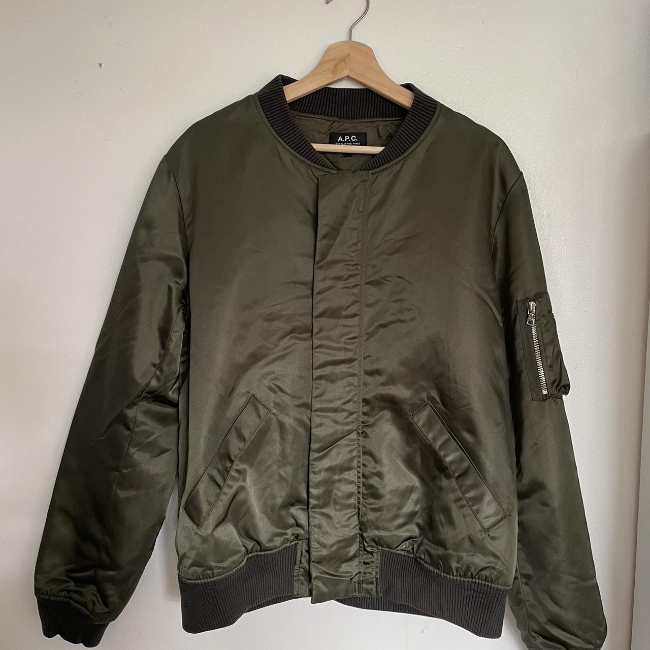 A.P.C. Men’s bomber jacket in khaki green - large,... - Depop