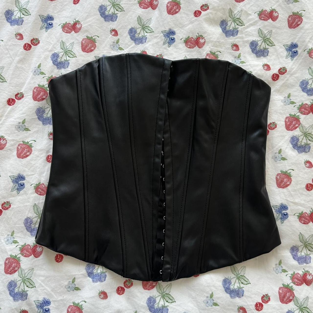 BRAND NEW black leather corset top from Zara!!!... Depop