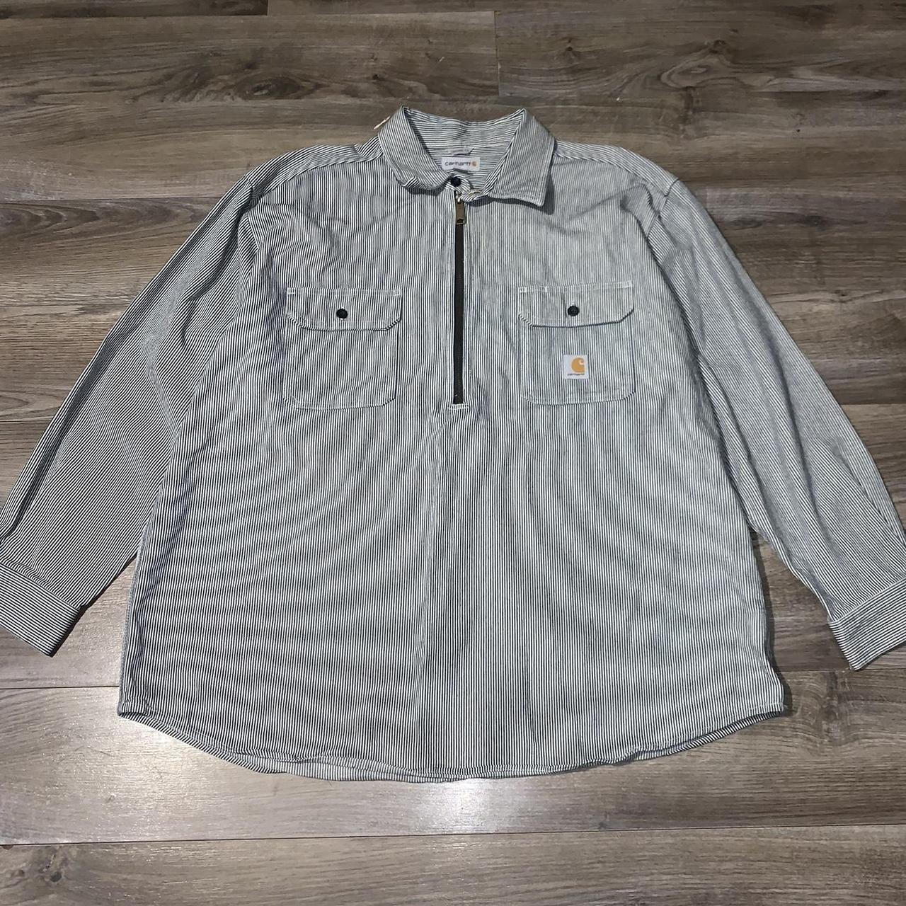 Carhartt men's hickory stripe outlet shirt denim quarter zip