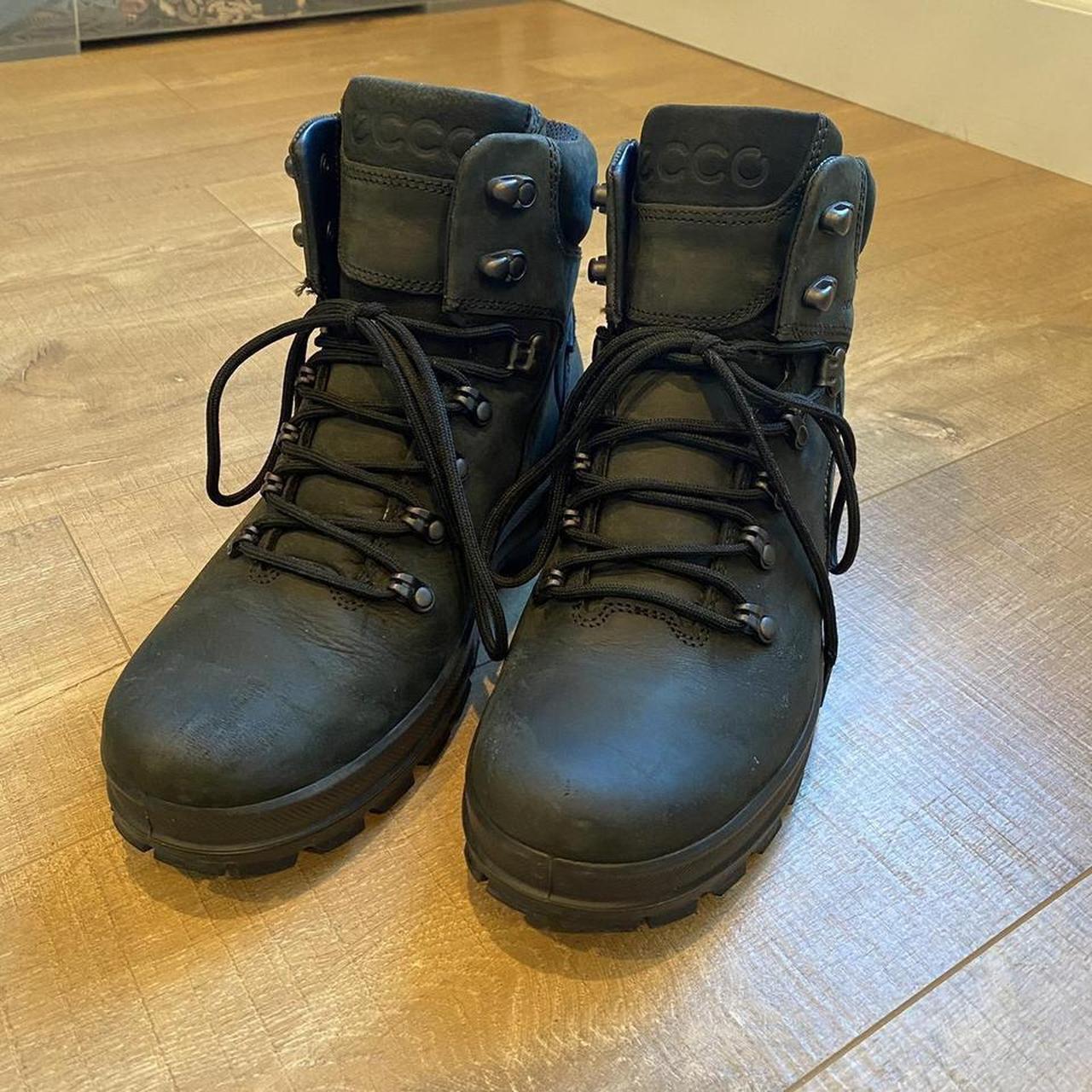 ecco rugged track black boots gently used scuffed. Depop