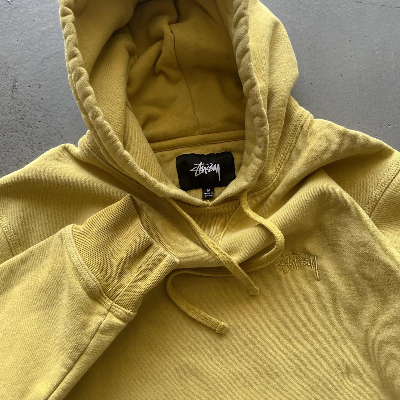 Stüssy Men's Yellow and Cream Hoodie Depop