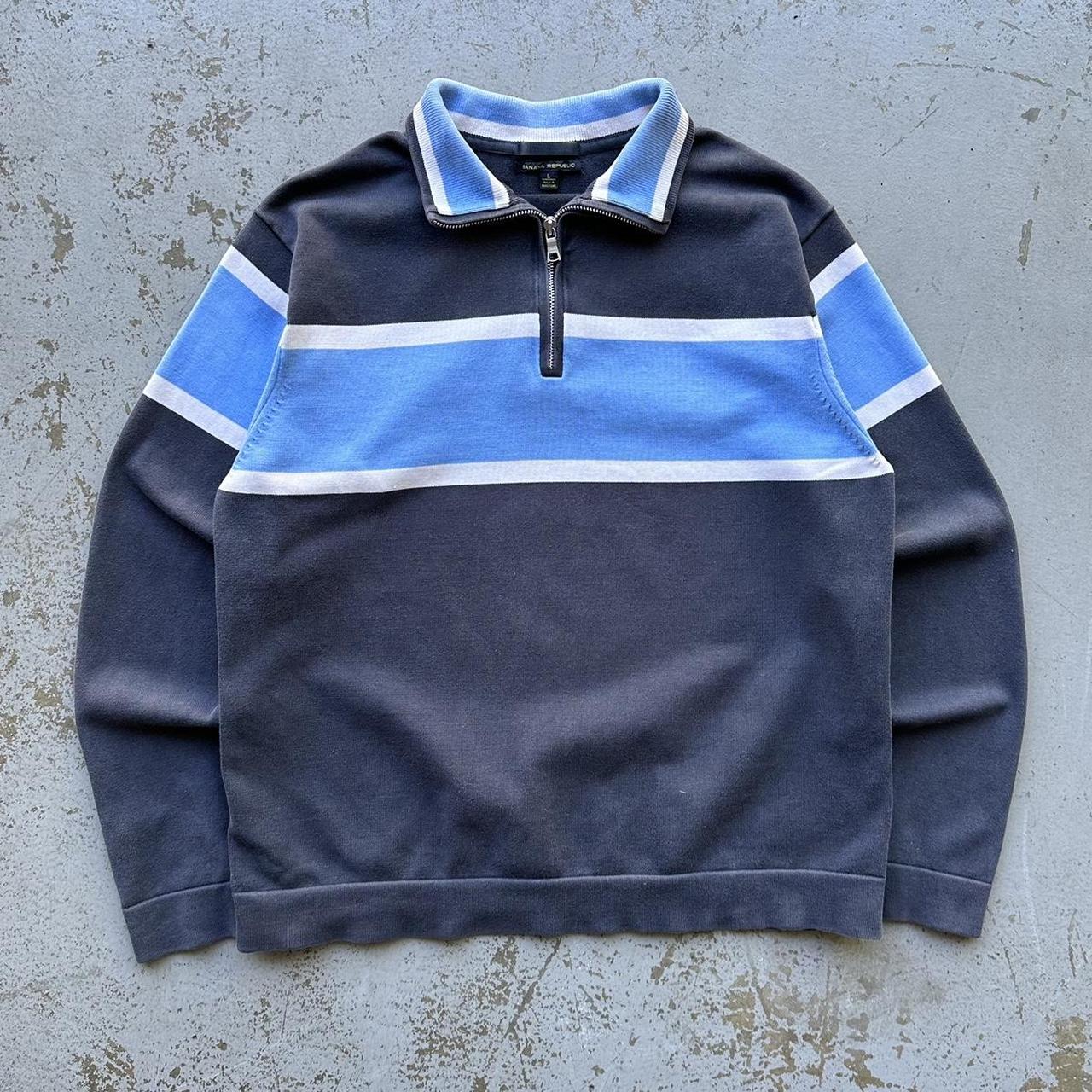 BANANA REPUBLIC QUATER ZIP STRIPED COLLARED KNITTED... Depop