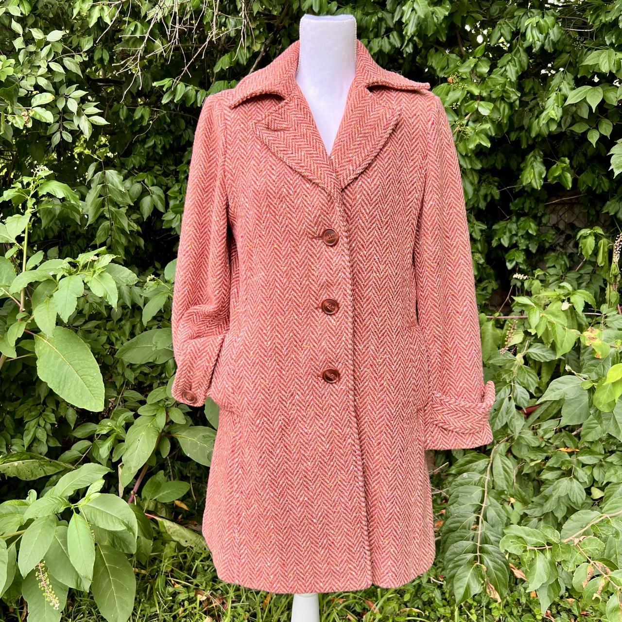 Early 2000 s CAbi wool blend chevron overcoat Pink. Depop