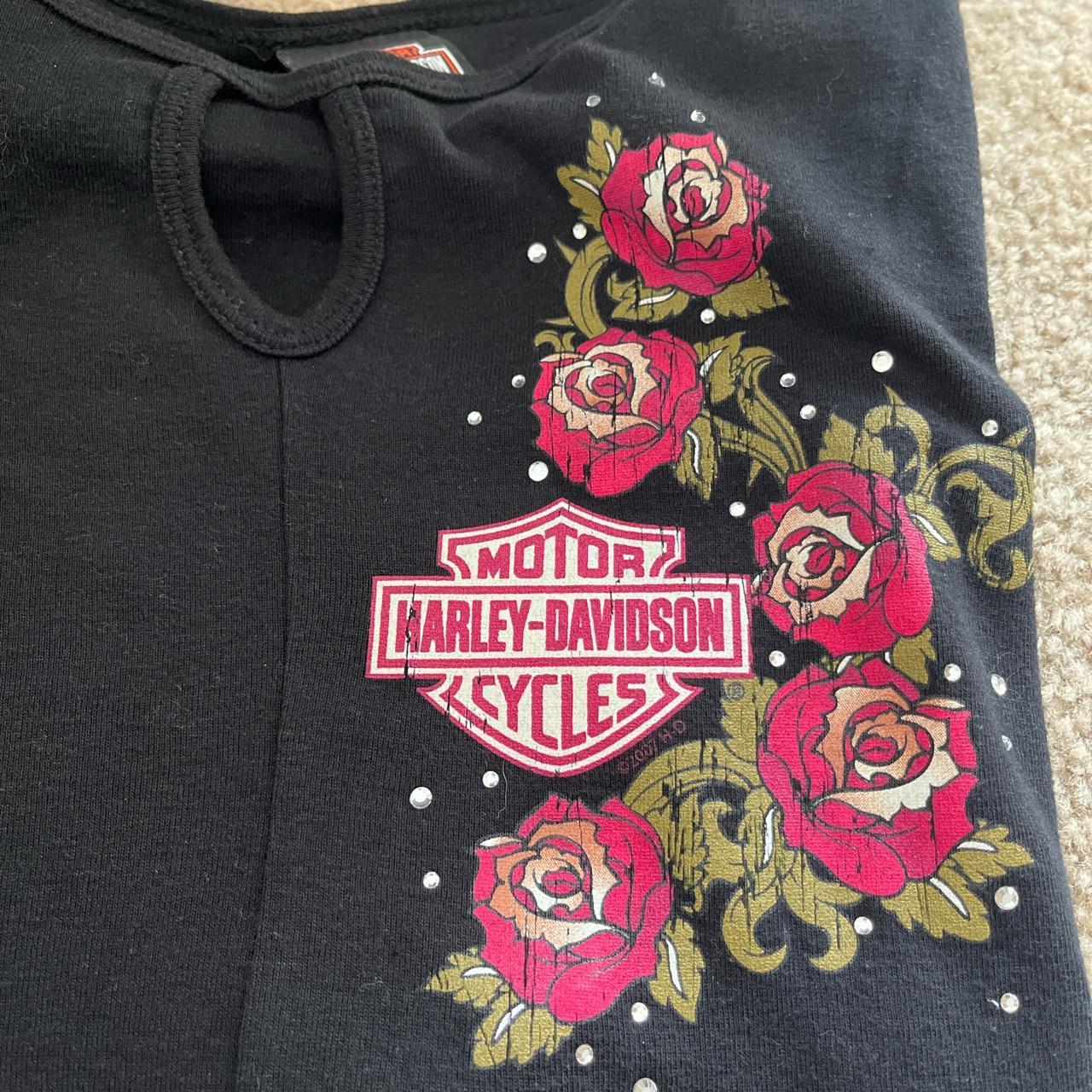 Long Sleeve Y2k Black Harley Davidson Top With Rose Depop 