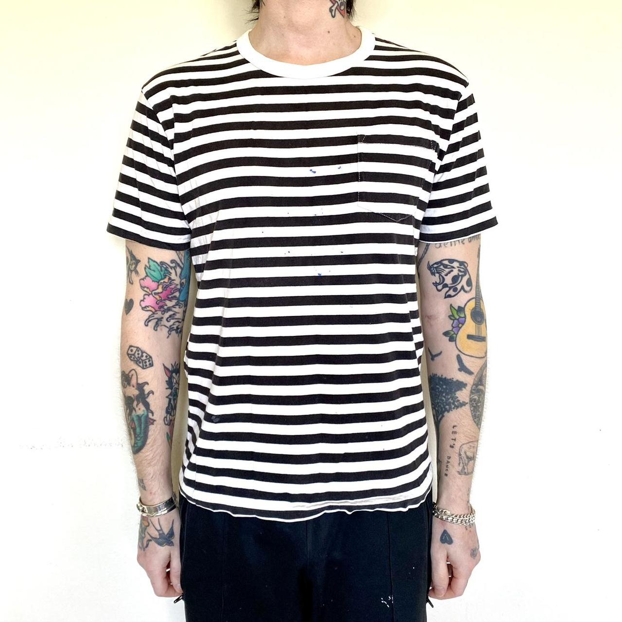 Unisex classic black and white striped tee with... Depop