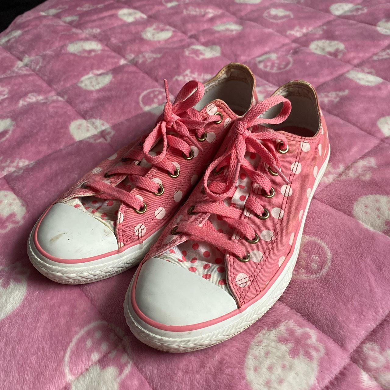 pink polkadot converse sneakers big kids size 4 Depop