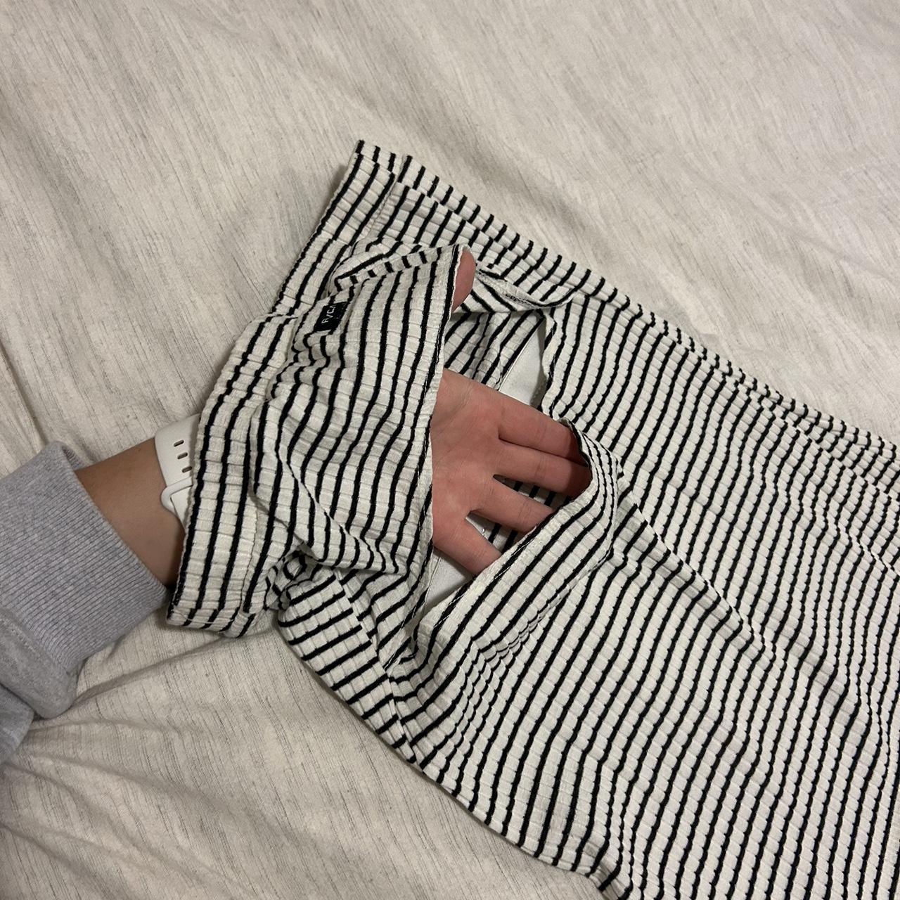 Steady Black and White Striped Ribbed Strapless Midi - Depop