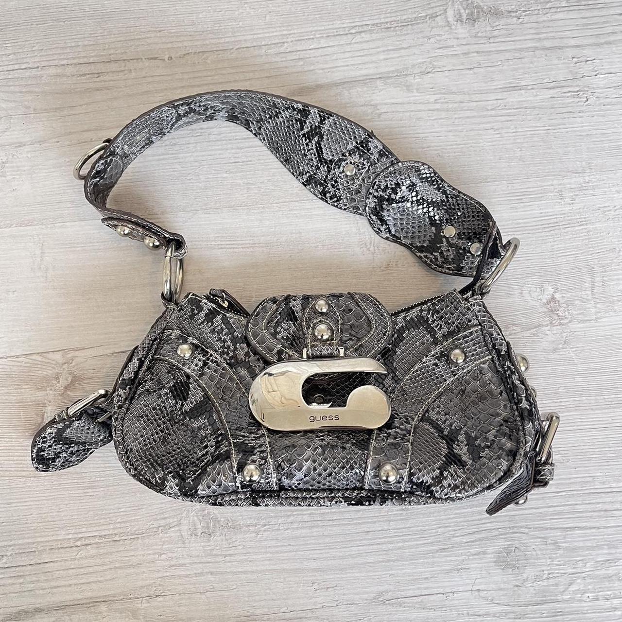 Stunning Y2K GUESS snakeskin grey buckle and studded... - Depop