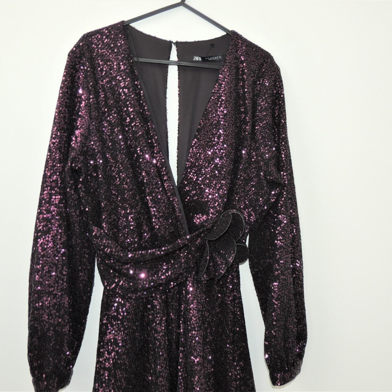 ZARA Sequin Dress New Dress . Purple With Flower... - Depop