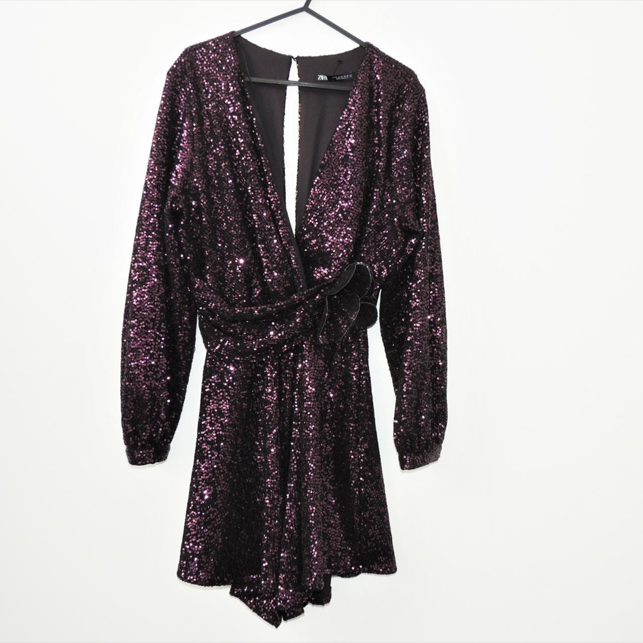 ZARA Sequin Dress New Dress . Purple With Flower... - Depop