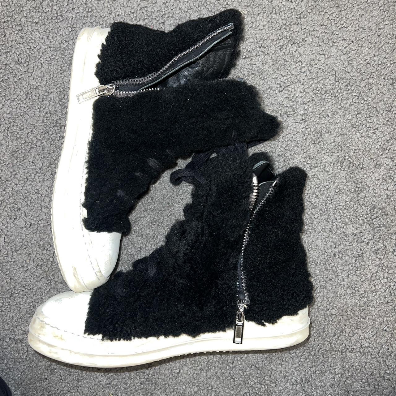 Rick Owens Black Shearling Strobe Sneakers , Size: 39...