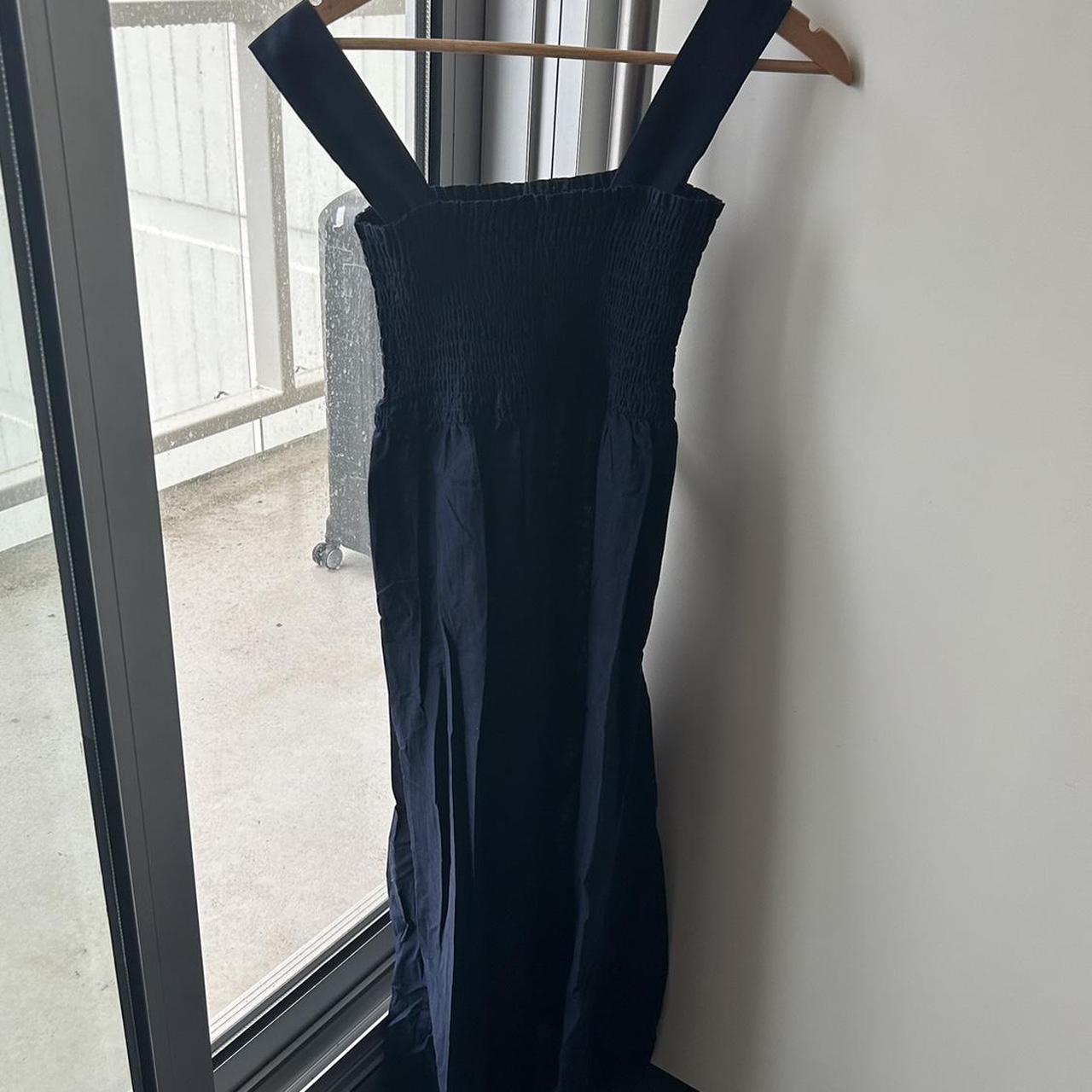 Uniqlo shirred linen sundress in navy. New with tags - Depop