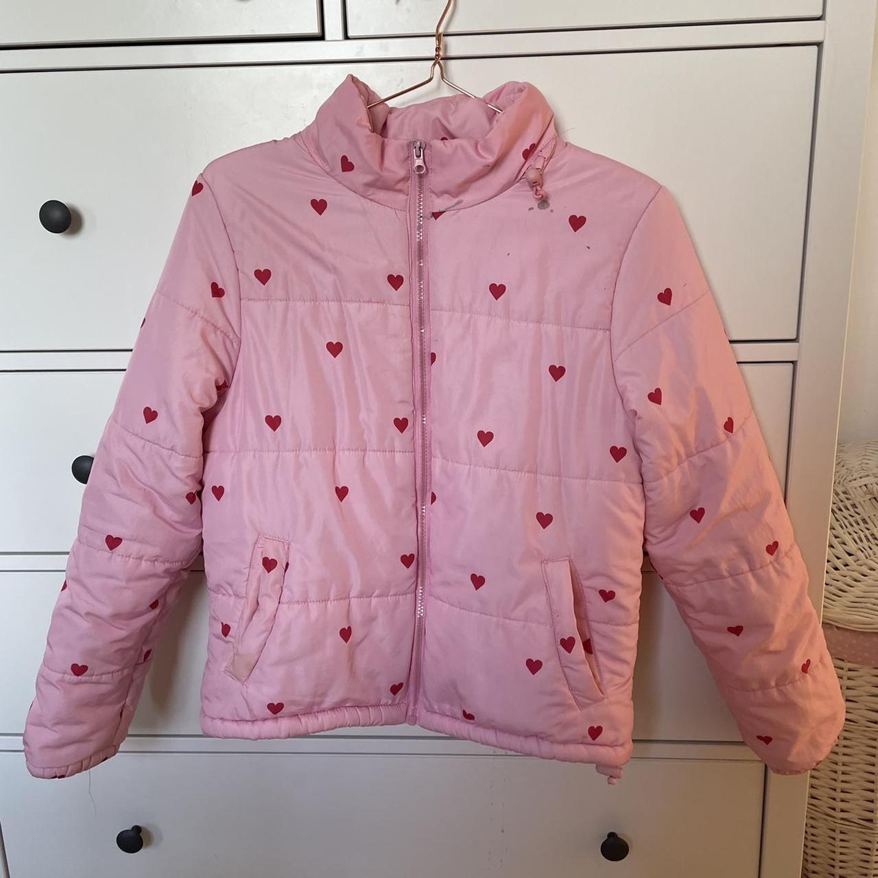 Love heart puffer jacket some black marks by collar Depop