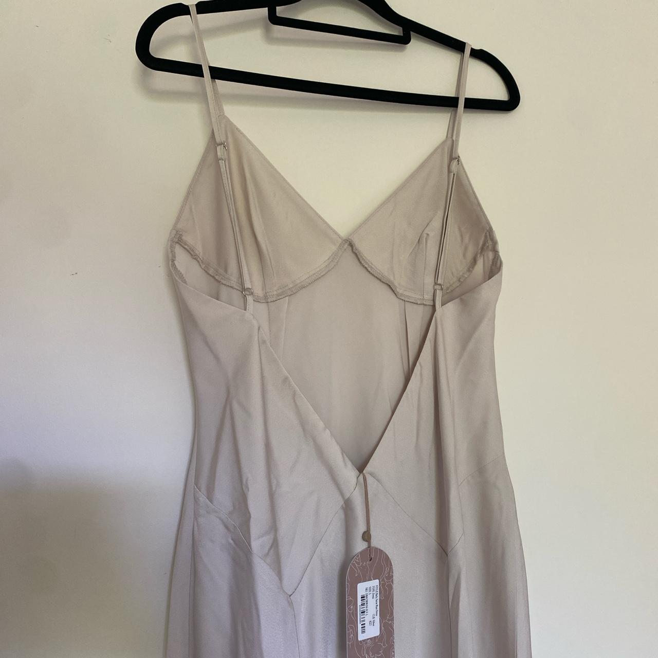 prettiest creamy grey maxi MESHKI dress with deep V... - Depop