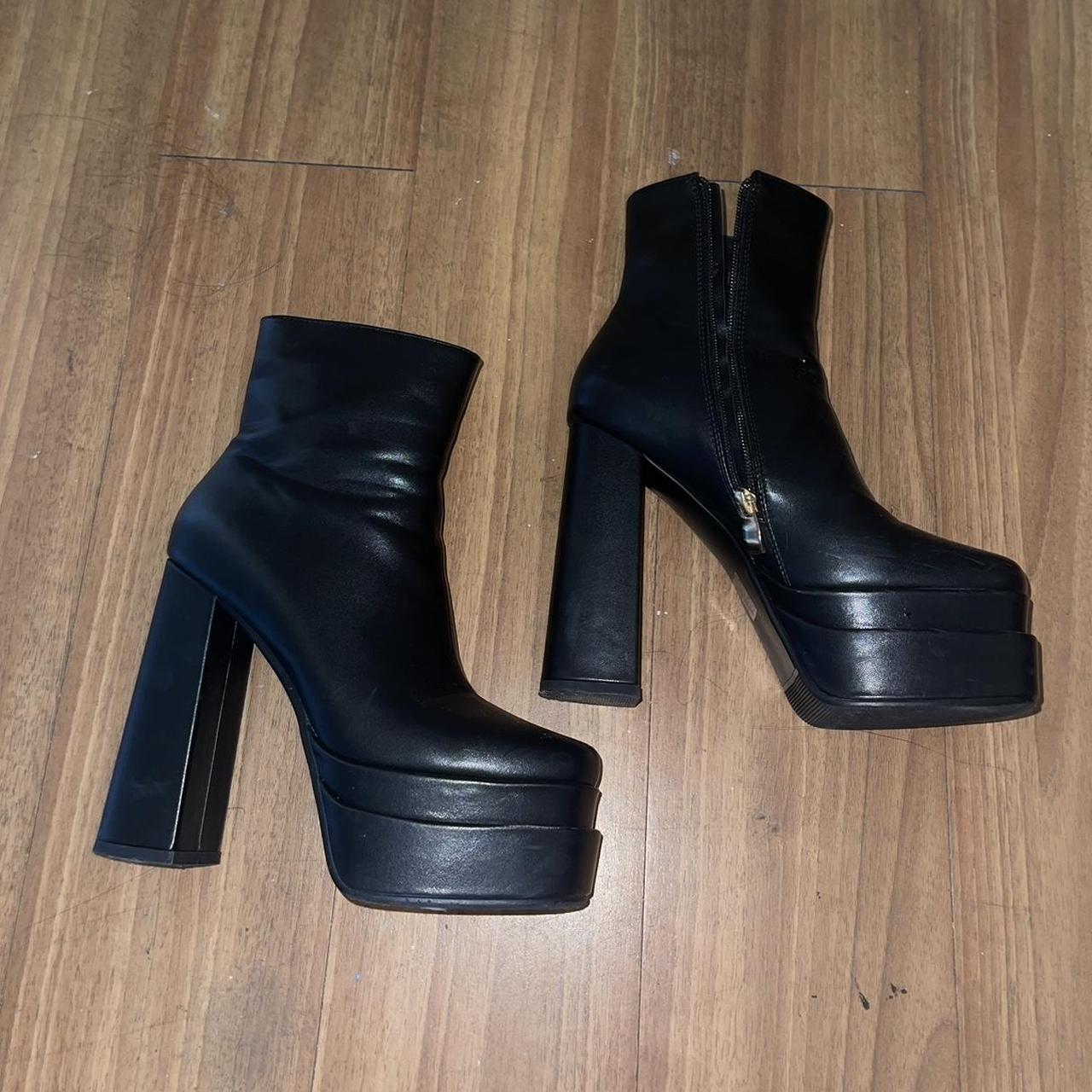 platform black boots from shein size: 7.5 condition:... - Depop