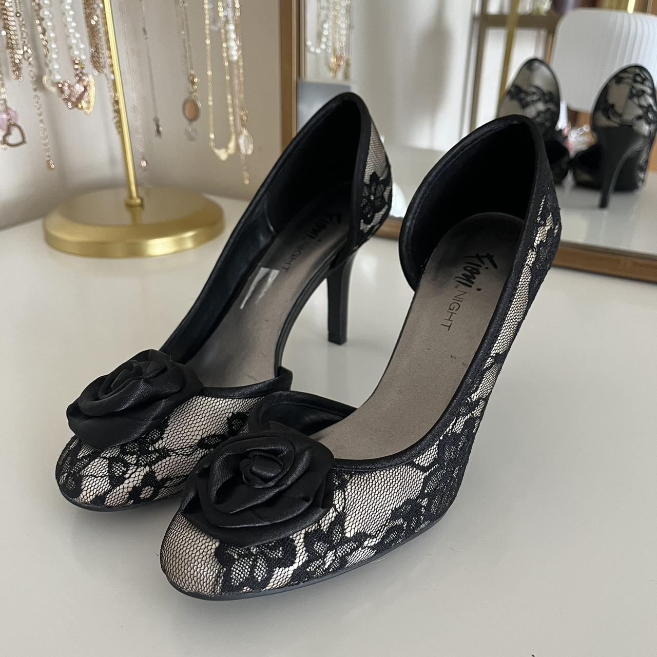 vintage black lace heels, size: 6, brand: