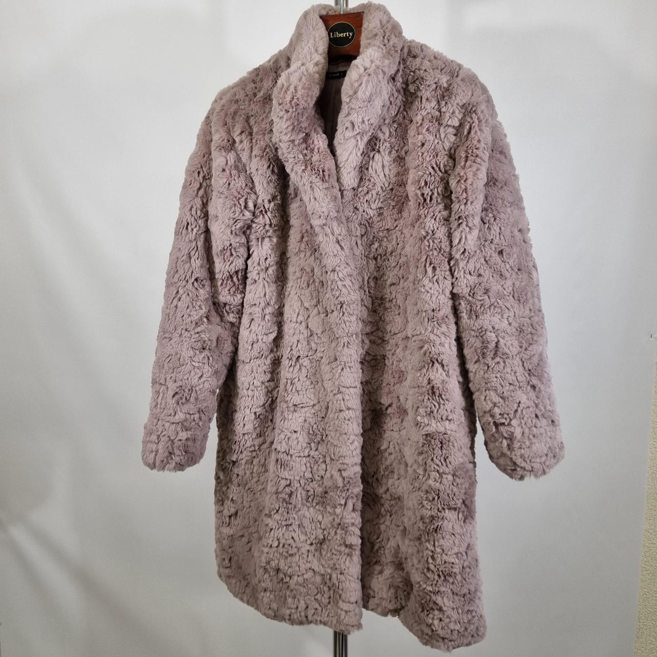 Roman Pink Faux fur coat Fully lined Hook and eye... - Depop