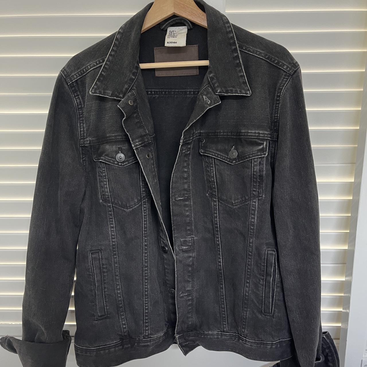 Unisex black denim jacket from H&M In great... - Depop