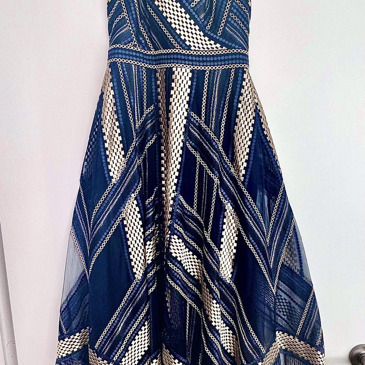 BCBG Navy and Gold Handkerchief Dress never worn Depop