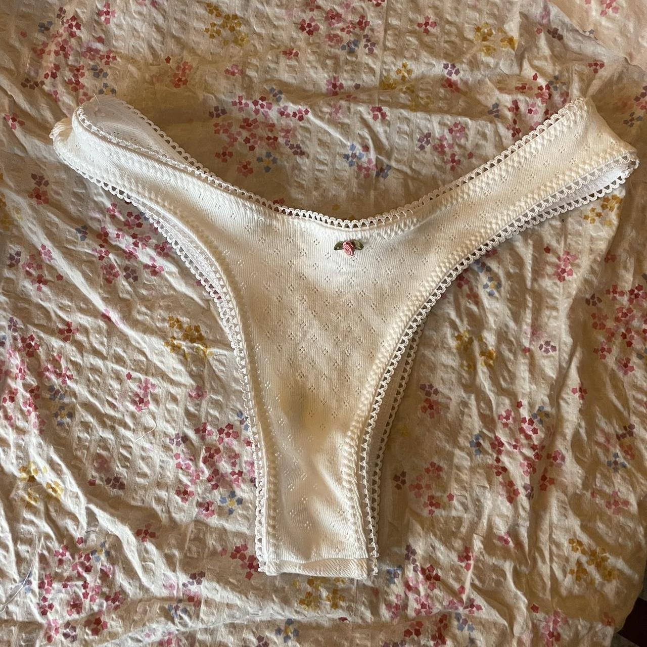 Rosy pantie White cotton pointelle, white picot... - Depop