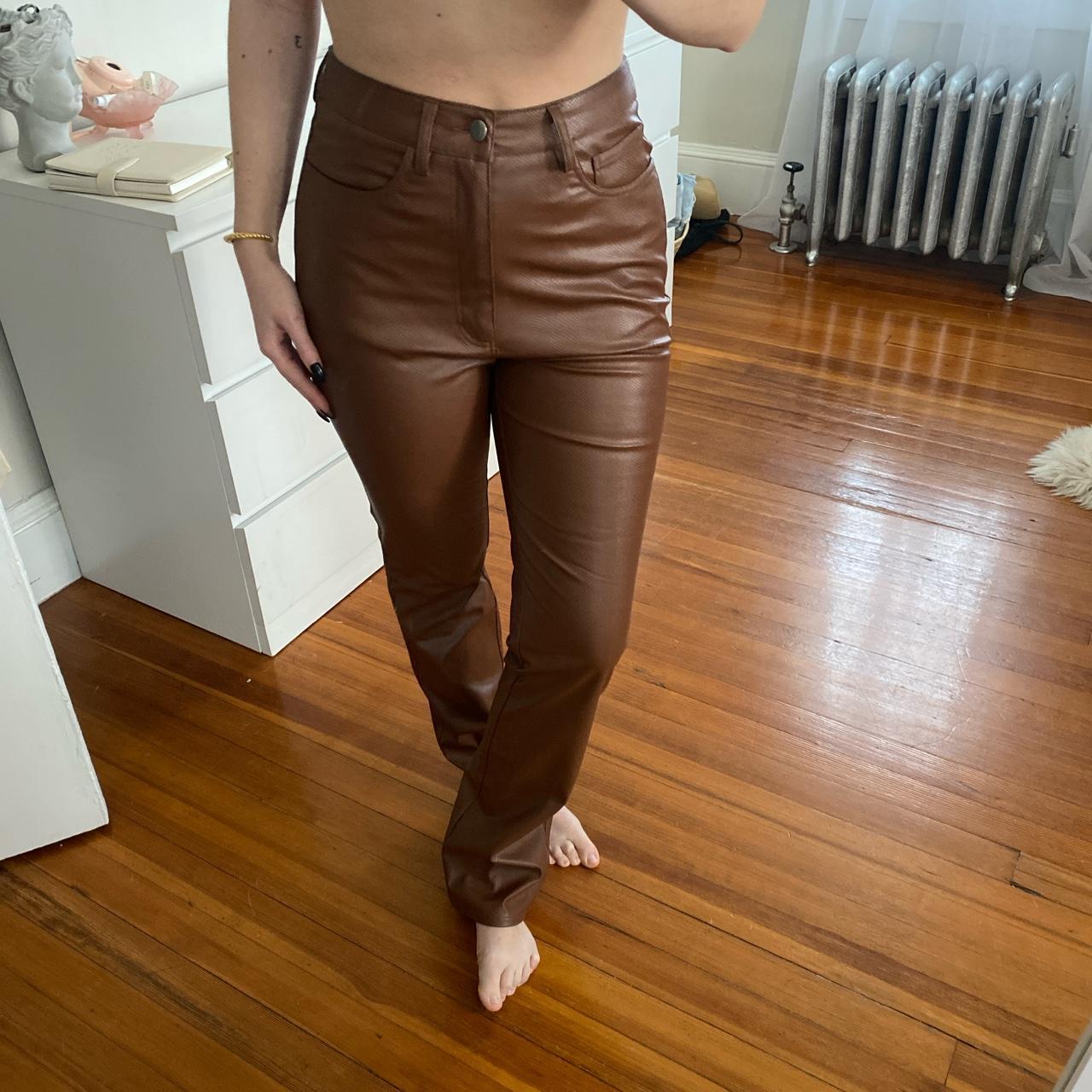 WeWoreWhat Brown Faux Leather Pants Pants have some... - Depop