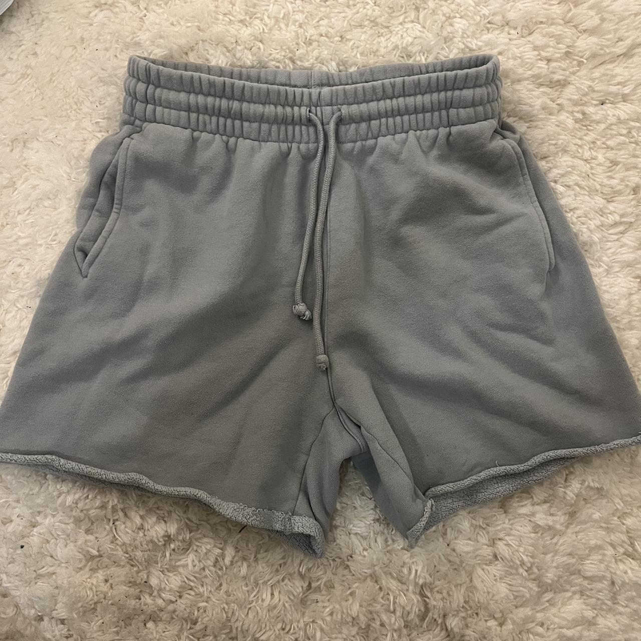 tna aritzia cozy fleece sweat shorts in a blue grey... - Depop