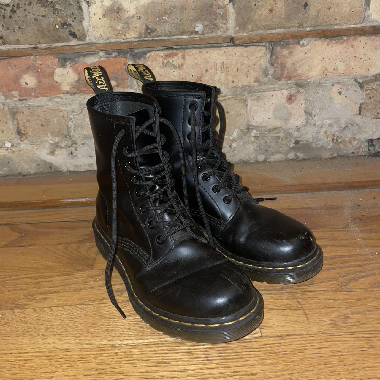 doc martens classic 1460 lace up boot in black... - Depop