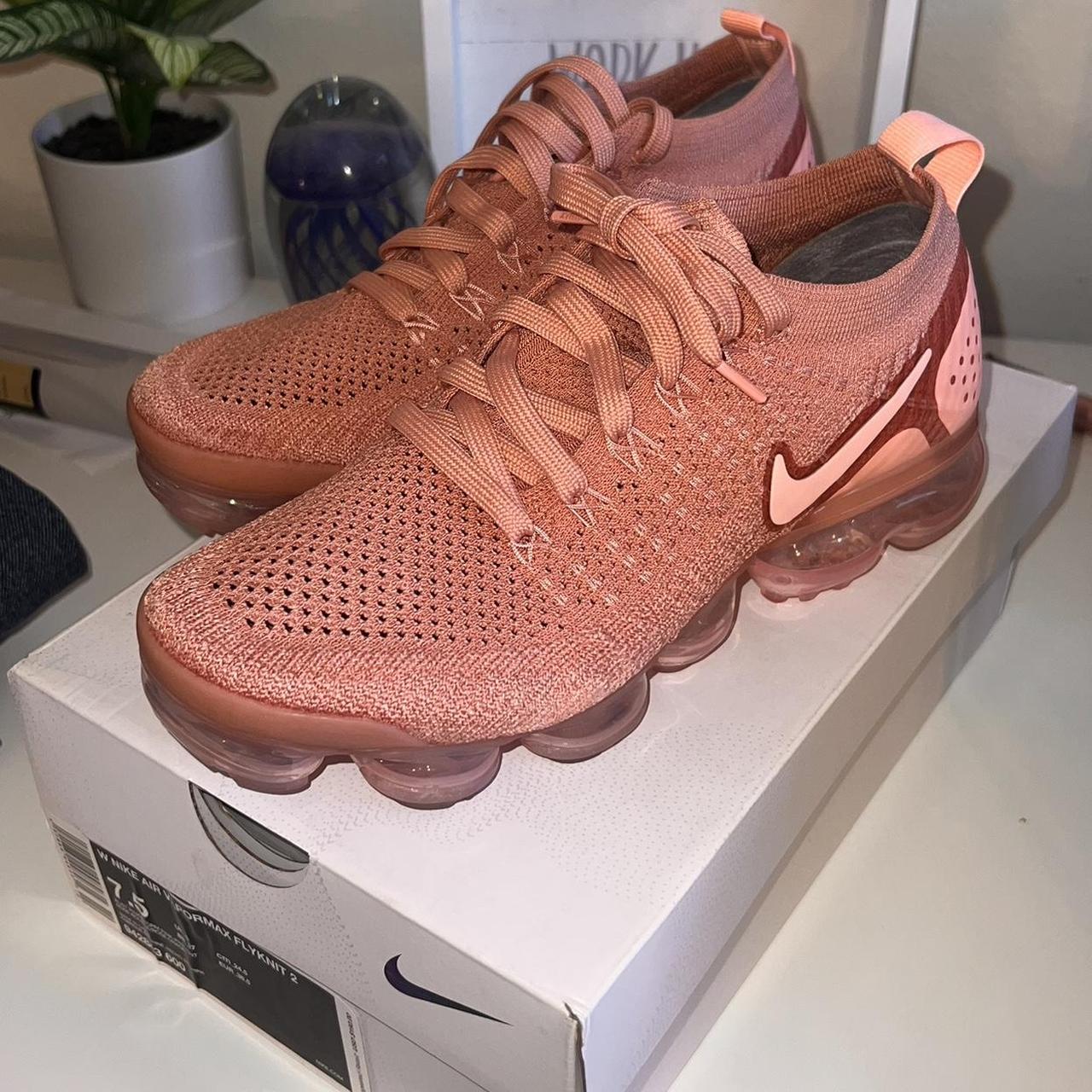 Nike Rust pink fly knit vapor max Goes for 380$ on... - Depop