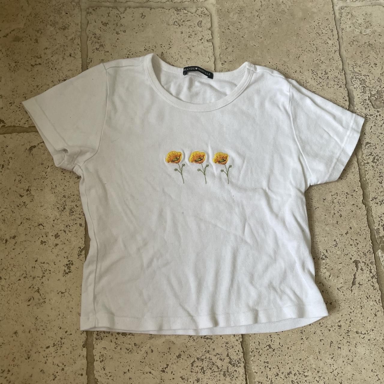 Brandy Melville Women's White and Yellow Croptop Depop