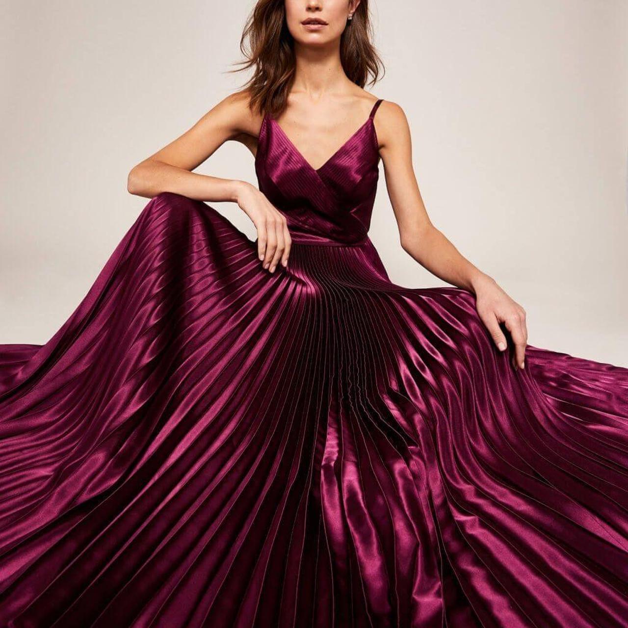 TED BAKER EFRONA PLEATED SATIN MAXI DRESS, Depop