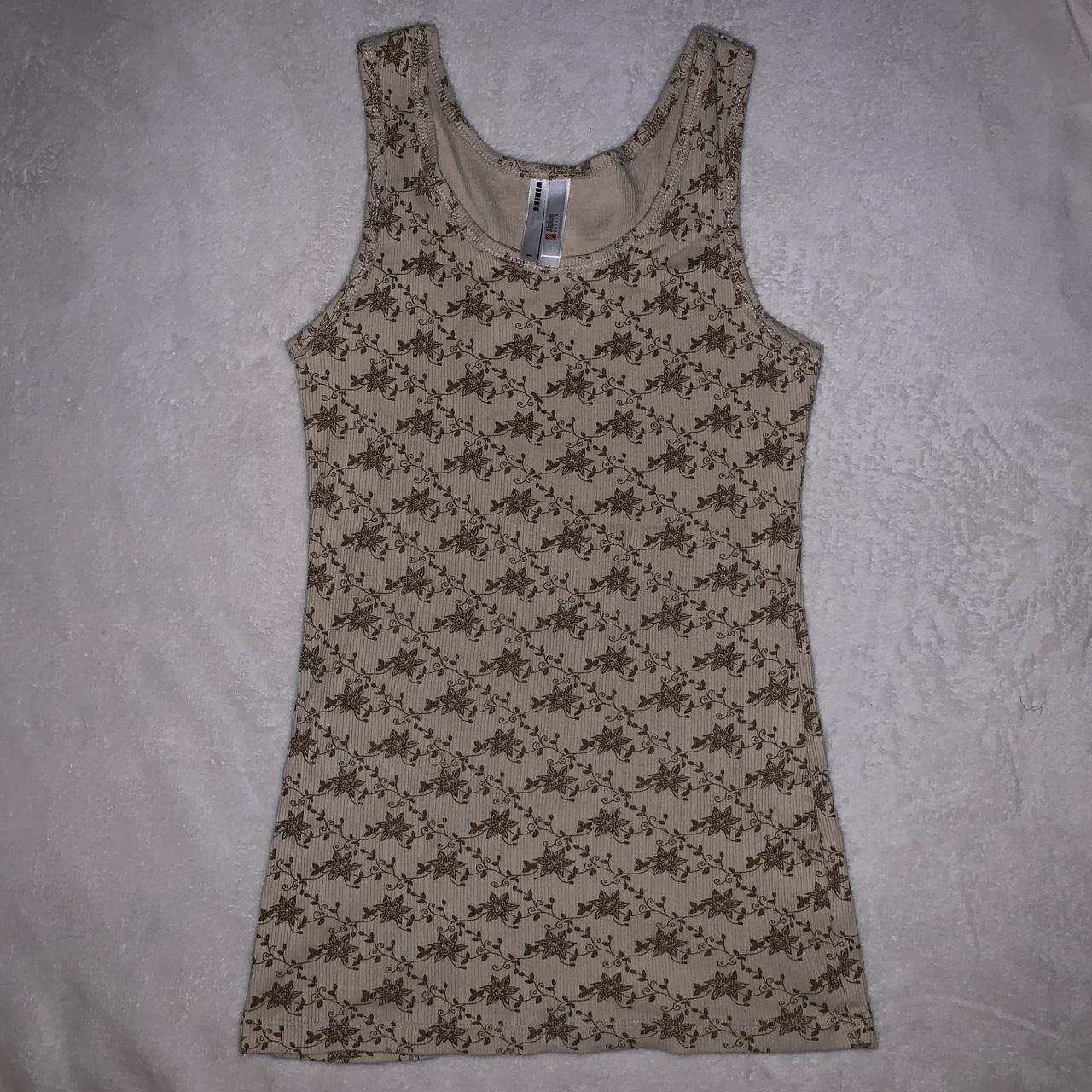 Brown and beige floral tank top -shipping is... - Depop