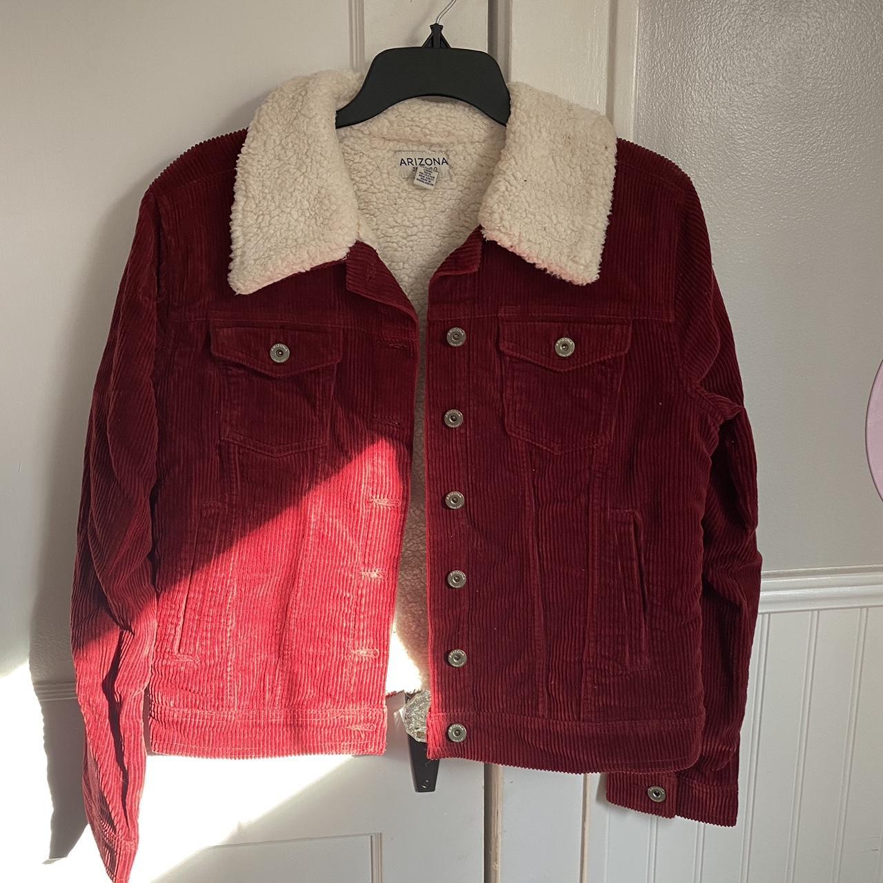 Red Corduroy & fleece jacket - Depop