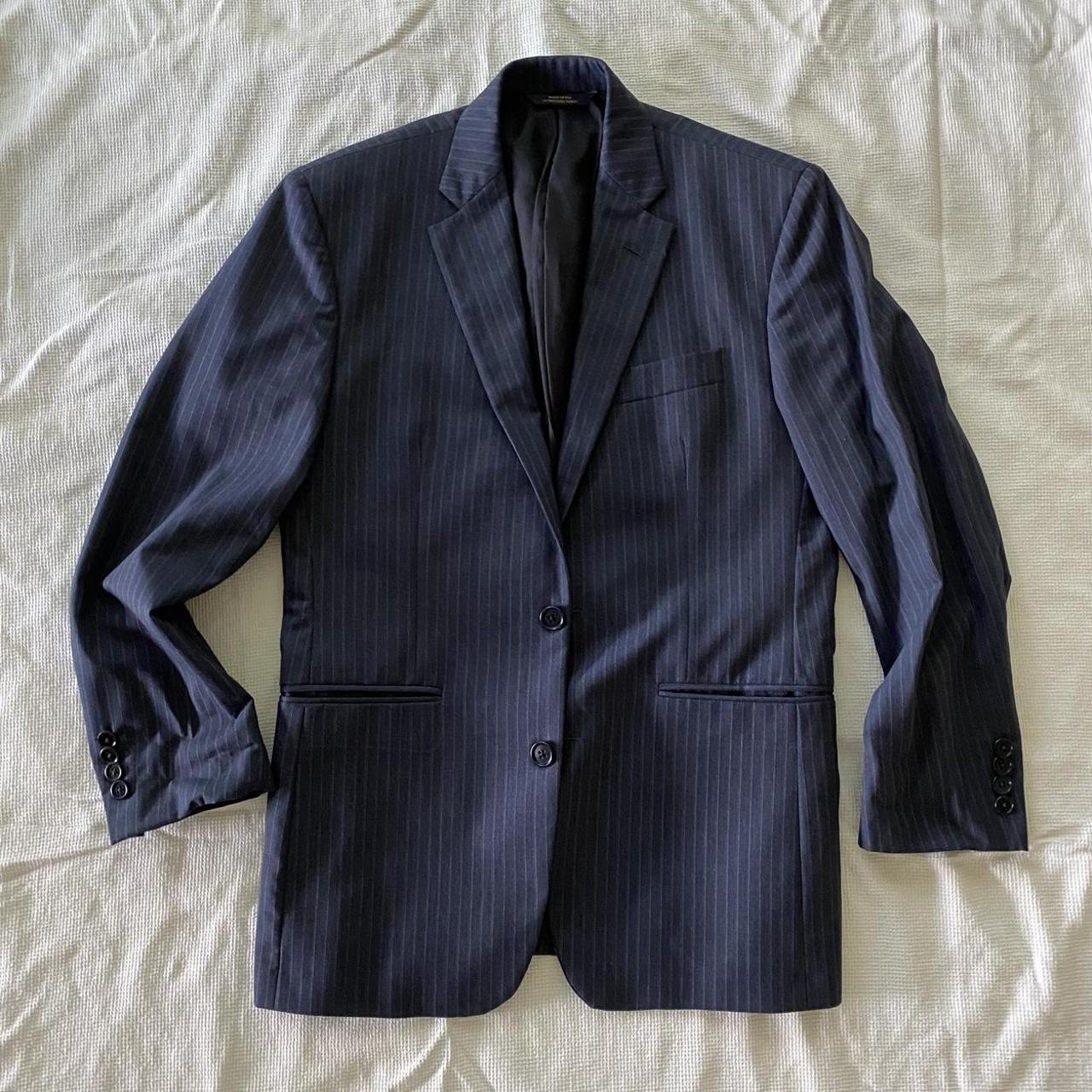 dark/navy blue pinstripe suit/blazer. fully... - Depop