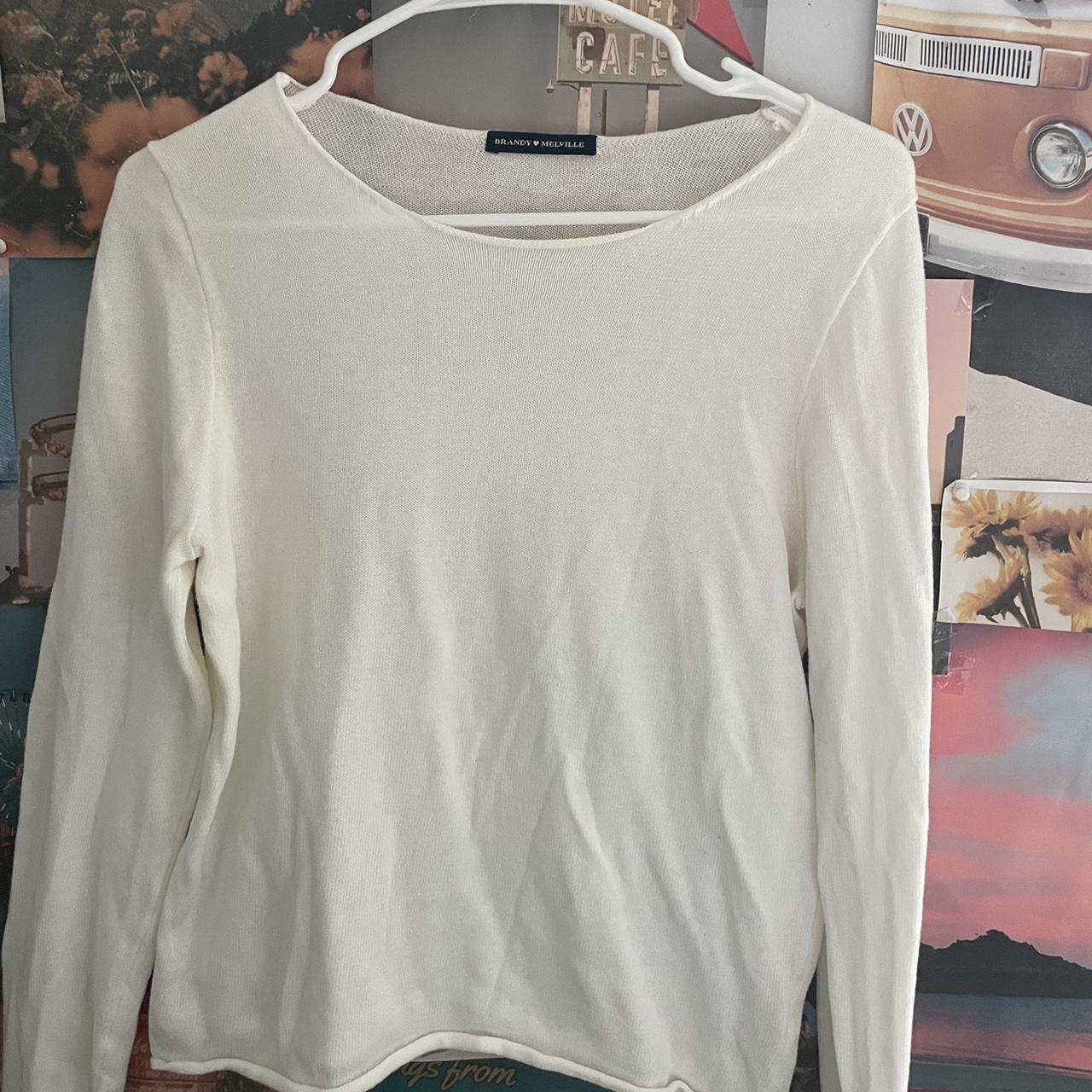 Brandy Melville White Long Sleeve Sweater Size: - Depop