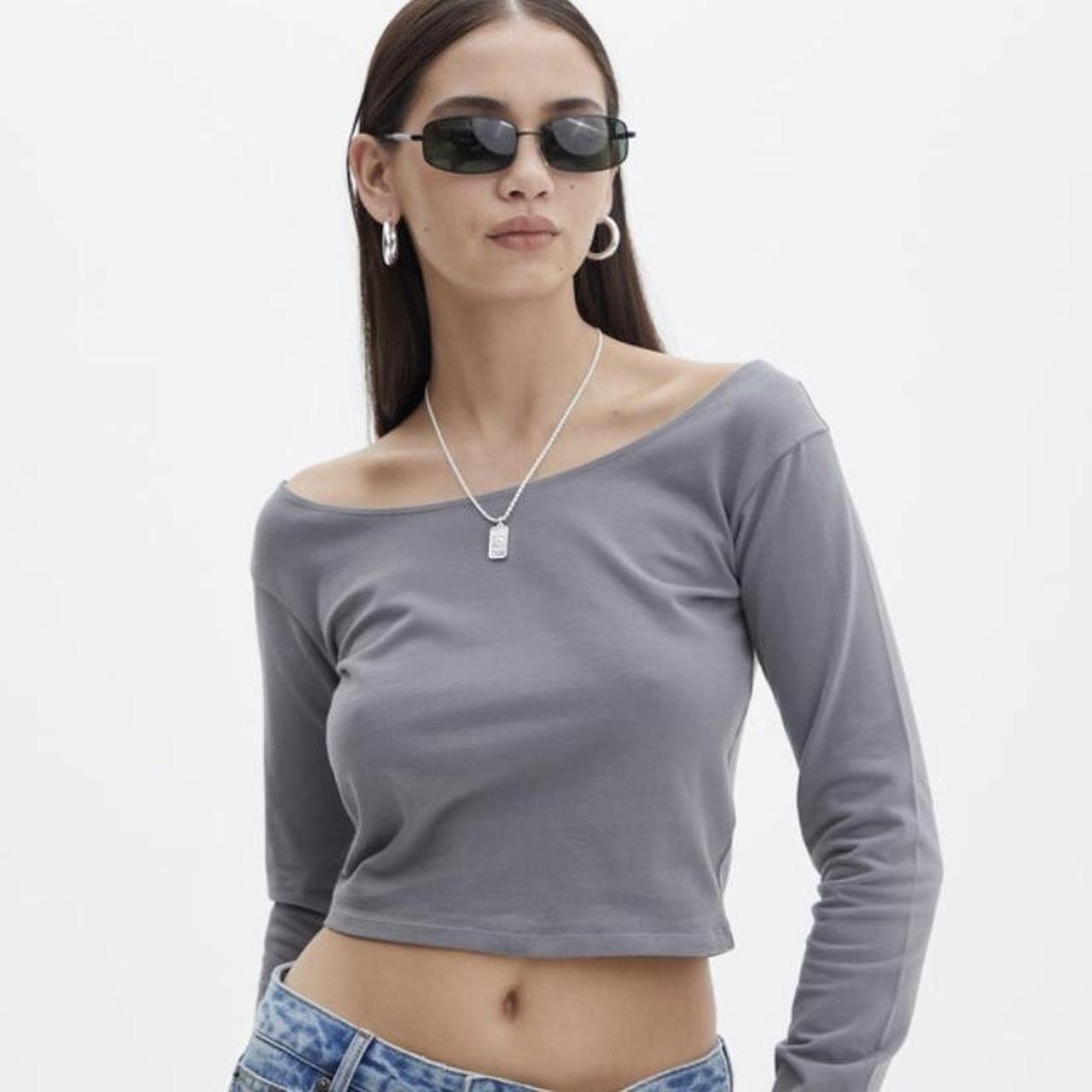 Glassons off the shoulder boat neck longsleeve grey... - Depop