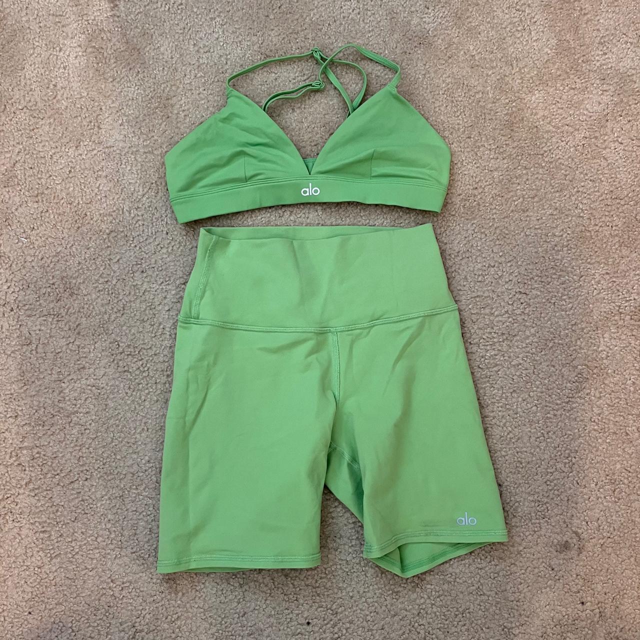 Alo Yoga Green Biker short set Top S Shorts... Depop
