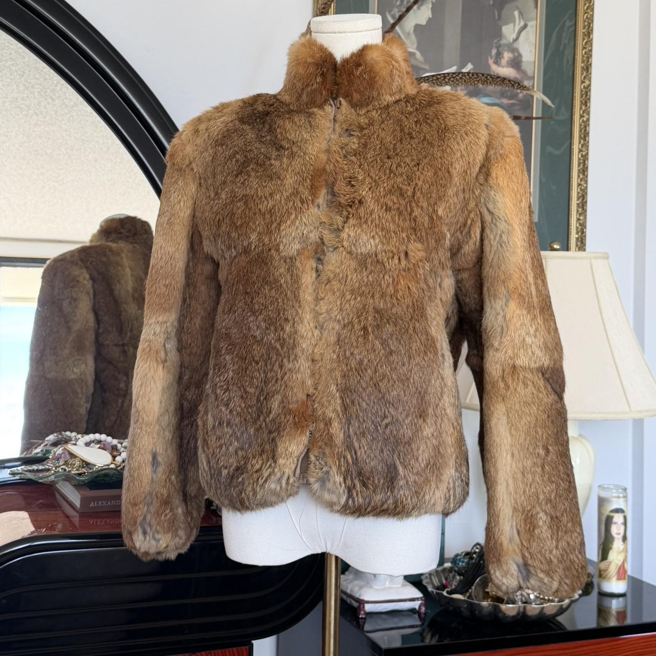 Vintage Brown Rabbit Fur Jacket in warm honey-brown... | Depop