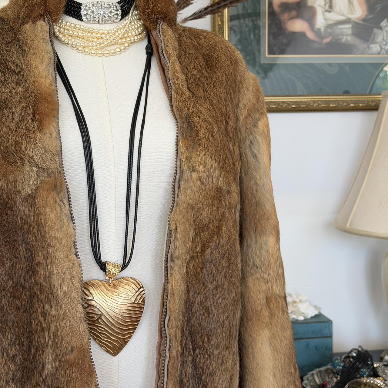 Vintage Brown Rabbit Fur Jacket in warm honey-brown... | Depop