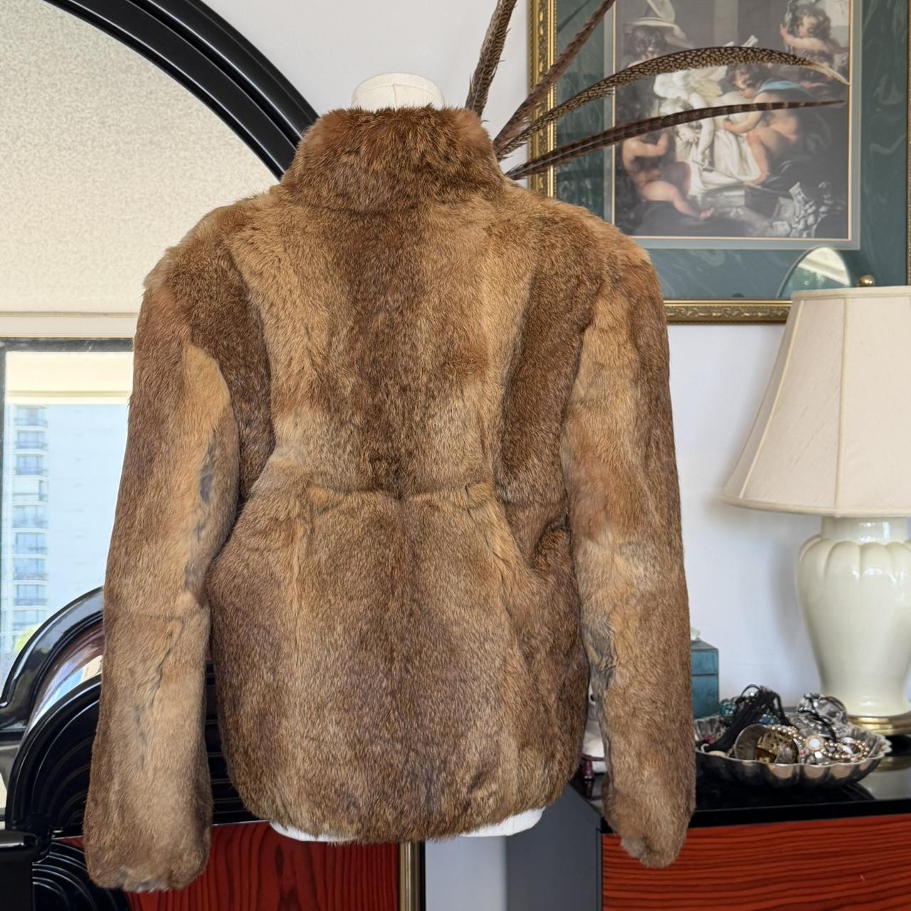 Vintage Brown Rabbit Fur Jacket in warm honey-brown... | Depop