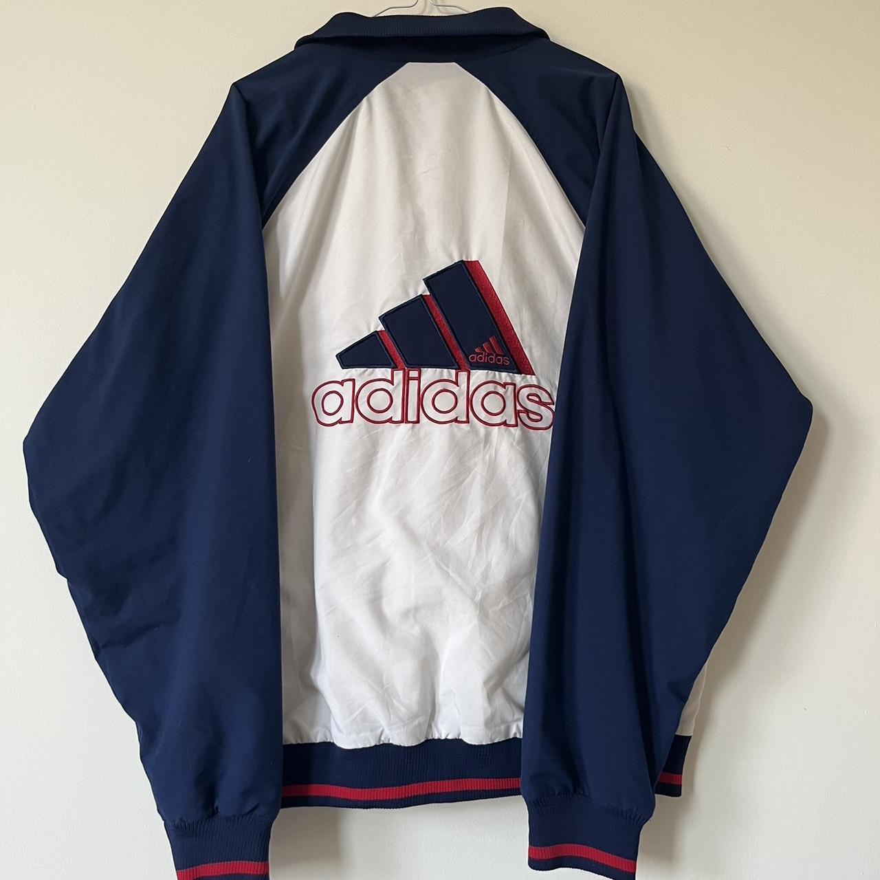 Adidas Men's White and Navy Jacket | Depop