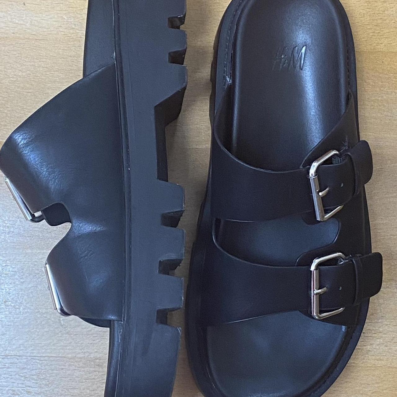 Black H&M chunky platform sandals with adjustable... - Depop