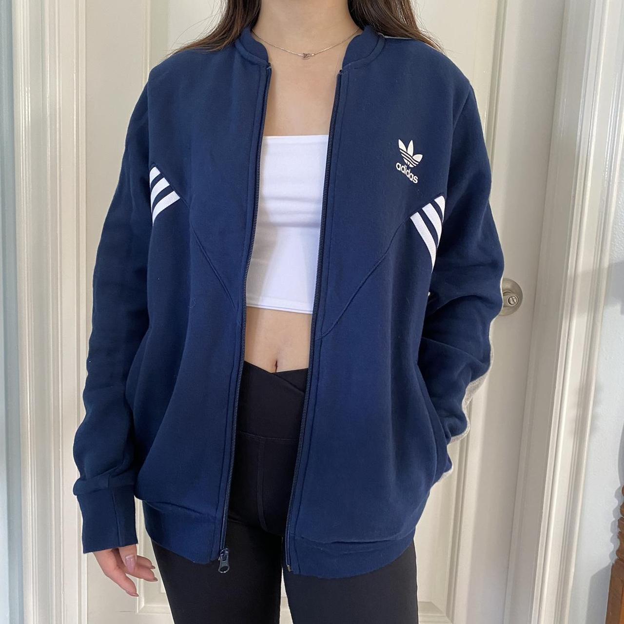 Adidas Originals Boys Full Zip Gray & Navy Blue... - Depop