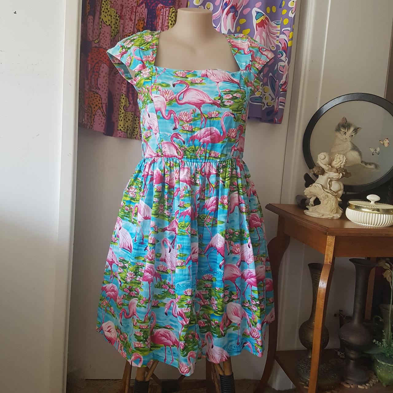 Pink Flamingos Pattern Rockabilly Swing Sundress... - Depop