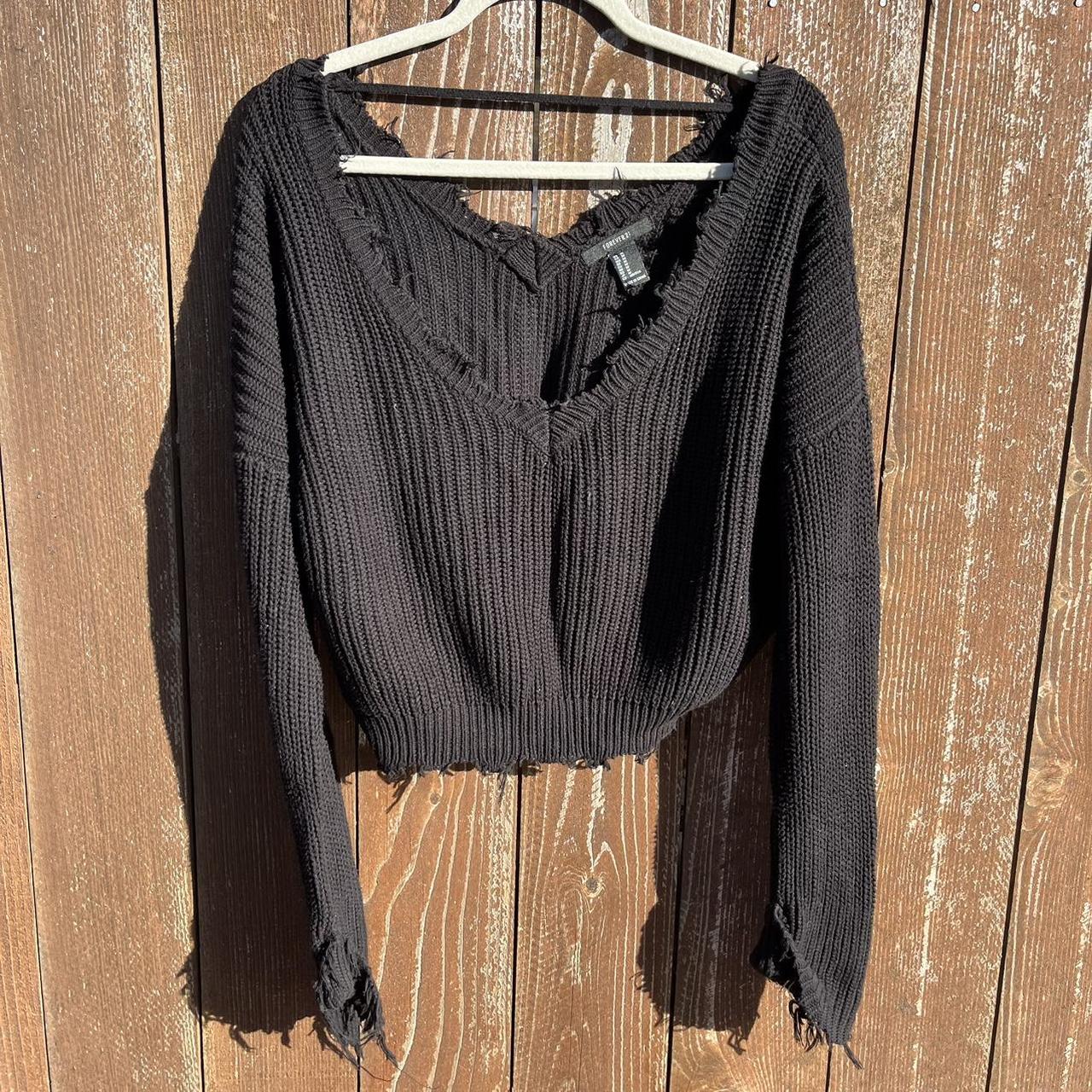 black off shoulder distressed sweater Old forever... - Depop